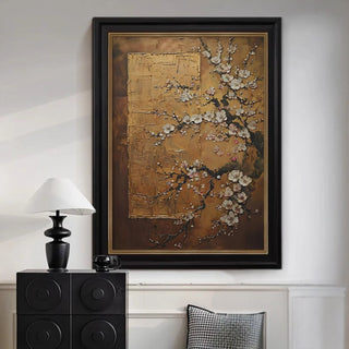 Hand-Painted Traditional Blossom Tree Spring Bloom Wall Art | Classic Black Framed