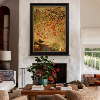 Hand-Painted Traditional Persimmon Tree Wall Art | Classic Black Framed