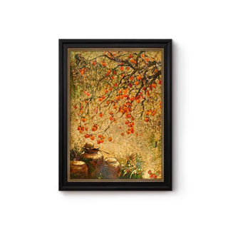 Hand-Painted Traditional Persimmon Tree Wall Art | Classic Black Framed