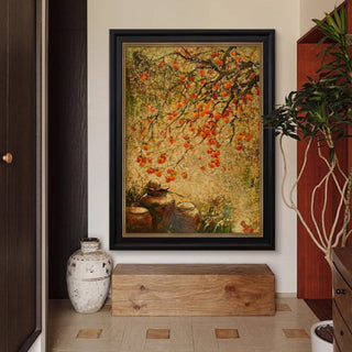 Hand-Painted Traditional Persimmon Tree Wall Art | Classic Black Framed