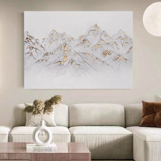 Hand-Painted White & Gold Mountain Range Wall Art | Serene Landscape Canvas Painting