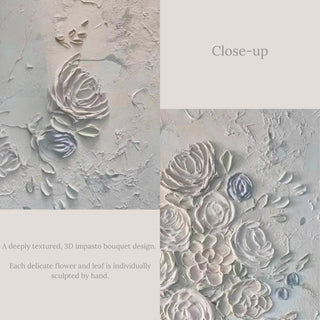 Hand-Sculpted Luxury 3D Floral White Relief Flower Wall Art | Impasto Bouquet Design