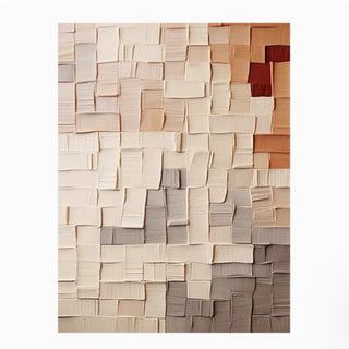 Hand-painted 3D Textured Impasto Geometric Wall Art | Mixed Neutral Tones & Accent | Modern Abstract Blocks