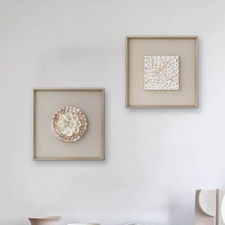 Handcrafted 3D Natural Shell Mosaic Art |Coastal Inspired Elegant Square Framed Shell Wall Art
