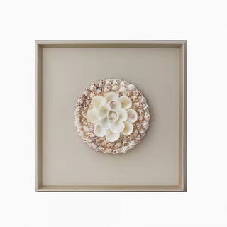 Handcrafted 3D Natural Shell Mosaic Art |Coastal Inspired Elegant Square Framed Shell Wall Art