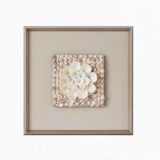 Handcrafted 3D Natural Shell Mosaic Art |Coastal Inspired Elegant Square Framed Shell Wall Art