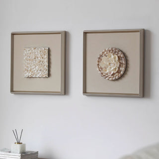Handcrafted 3D Natural Shell Mosaic Art |Coastal Inspired Elegant Square Framed Shell Wall Art