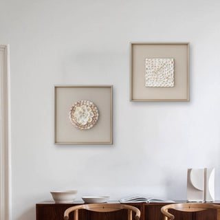 Handcrafted 3D Natural Shell Mosaic Art |Coastal Inspired Elegant Square Framed Shell Wall Art