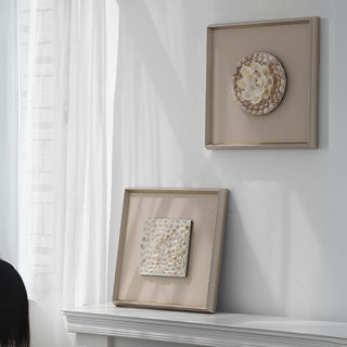 Handcrafted 3D Natural Shell Mosaic Art |Coastal Inspired Elegant Square Framed Shell Wall Art