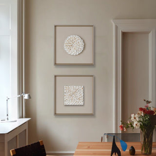 Handcrafted 3D Natural Shell Mosaic Art |Coastal Inspired Elegant Square Framed Shell Wall Art