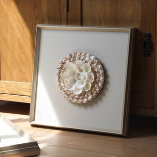 Handcrafted 3D Natural Shell Mosaic Art |Coastal Inspired Elegant Square Framed Shell Wall Art