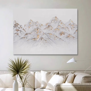 Hand-Painted White & Gold Mountain Range Wall Art | Serene Landscape Canvas Painting