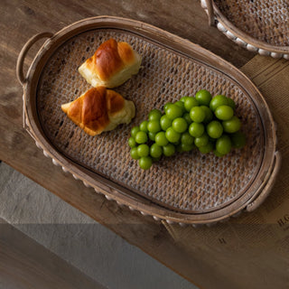 Handwoven Nesting Oval Woven Trays | Natural Rattan awith Handles | Versatile Rustic Serving