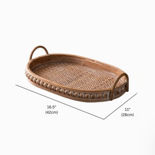 Handwoven Nesting Oval Woven Trays | Natural Rattan awith Handles | Versatile Rustic Serving