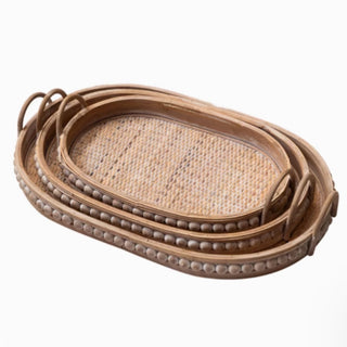 Handwoven Nesting Oval Woven Trays | Natural Rattan awith Handles | Versatile Rustic Serving