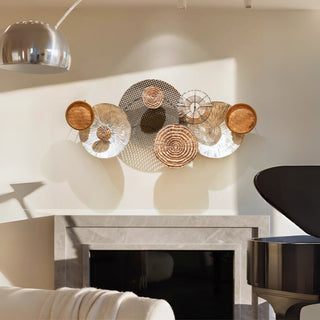 Handwoven Rattan & Wood Circle 3D Wall Art  | Natural Rustic Chic Hand-Braided Textured Décor