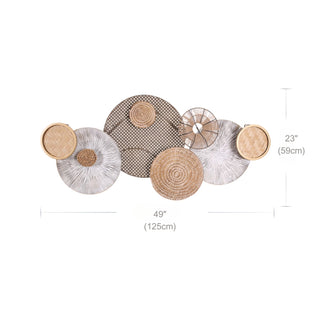 Handwoven Rattan & Wood Circle 3D Wall Art  | Natural Rustic Chic Hand-Braided Textured Décor