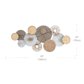Handwoven Rattan & Wood Circle 3D Wall Art  | Natural Rustic Chic Hand-Braided Textured Décor