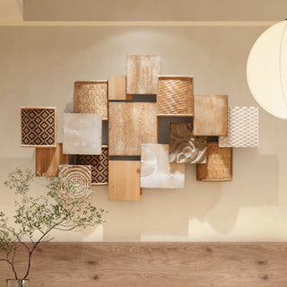 Handwoven Wood & Rattan Geometric 3D Wall Art | Natural Rustic Chic Hand-Braided Textured Décor