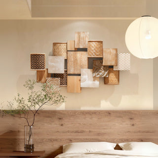 Handwoven Wood & Rattan Geometric 3D Wall Art | Natural Rustic Chic Hand-Braided Textured Décor