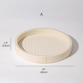 Intrecciato Leather Round Tray | Woven Valet  & Catchall | Ivory or Taupe