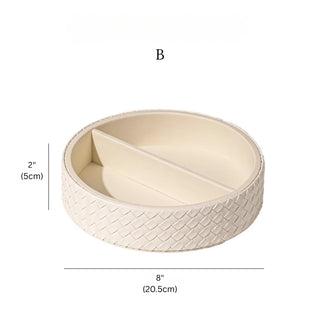 Intrecciato Leather Round Tray | Woven Valet  & Catchall | Ivory or Taupe