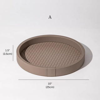Intrecciato Leather Round Tray | Woven Valet  & Catchall | Ivory or Taupe