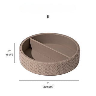 Intrecciato Leather Round Tray | Woven Valet  & Catchall | Ivory or Taupe