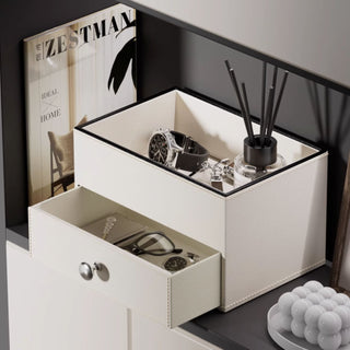 Jewelry & Cosmetic Organizer with Drawer | Elegant White / Beige & Black Trim Organizer