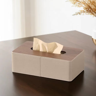 Leather & Wood Tissue Box | Minimalist | Clean-Lined Rectangular Tissue Holder