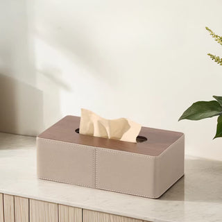 Leather & Wood Tissue Box | Minimalist | Clean-Lined Rectangular Tissue Holder