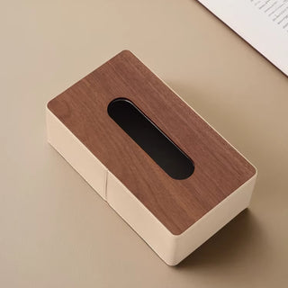Leather & Wood Tissue Box | Minimalist | Clean-Lined Rectangular Tissue Holder
