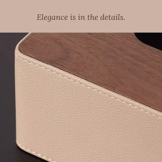 Leather & Wood Tissue Box | Minimalist | Clean-Lined Rectangular Tissue Holder