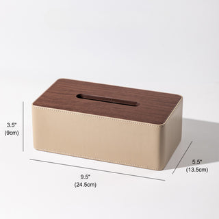 Leather & Wood Tissue Box | Minimalist | Clean-Lined Rectangular Tissue Holder