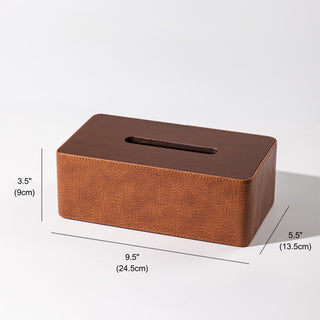 Leather & Wood Tissue Box | Minimalist | Clean-Lined Rectangular Tissue Holder