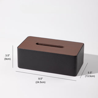 Leather & Wood Tissue Box | Minimalist | Clean-Lined Rectangular Tissue Holder