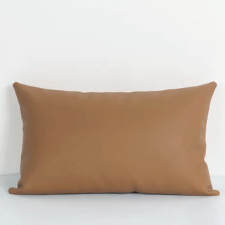 Luxe Saddle Smooth Leather Throw Pillow | Ultra‑Plump Fill | Buttery Soft Feel | Easy‑Clean Cushion | Lumbar (Caramel)
