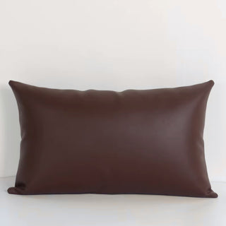Luxe Saddle Smooth Leather Throw Pillow | Ultra‑Plump Fill | Buttery Soft Feel | Easy‑Clean Cushion | Lumbar (Chocolate)