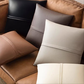 Luxe Saddle Smooth Leather Throw Pillow | Ultra‑Plump Fill | Buttery Soft Feel | Easy‑Clean Cushion | Square (Chocolate)
