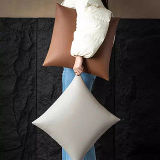 Luxe Saddle Smooth Leather Throw Pillow | Ultra‑Plump Fill | Buttery Soft Feel | Easy‑Clean Cushion | Square (Chocolate)