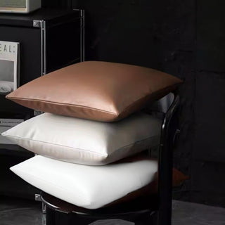Luxe Saddle Smooth Leather Throw Pillow | Ultra‑Plump Fill | Buttery Soft Feel | Easy‑Clean Cushion | Square (Chocolate)