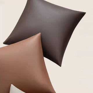 Luxe Saddle Smooth Leather Throw Pillow | Ultra‑Plump Fill | Buttery Soft Feel | Easy‑Clean Cushion | Square (Chocolate)