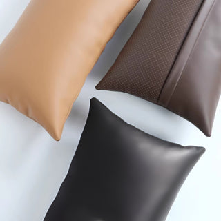 Luxe Saddle Smooth Leather Throw Pillow | Ultra‑Plump Fill | Buttery Soft Feel | Easy‑Clean Cushion | Square (Chocolate)