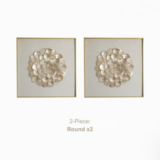 Luxury 3D Handcrafted Natural Shell Wall Art | Champagne Gold Framed | Square & Circle Shell Wall Décor