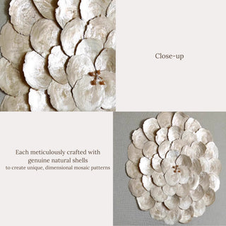 Luxury 3D Handcrafted Natural Shell Wall Art | Champagne Gold Framed | Square & Circle Shell Wall Décor