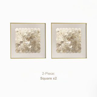 Luxury 3D Handcrafted Natural Shell Wall Art | Champagne Gold Framed | Square & Circle Shell Wall Décor