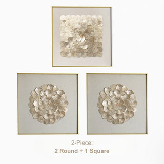 Luxury 3D Handcrafted Natural Shell Wall Art | Champagne Gold Framed | Square & Circle Shell Wall Décor