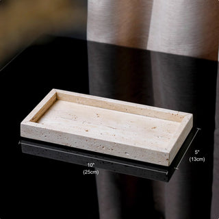 Luxury Bathroom Counter Beige Travertine Stone Organizer Set | Spa-Inspired Toiletries Tray, Liquid Soap Dispenser & Tumbler Set