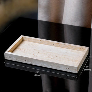 Luxury Bathroom Counter Beige Travertine Stone Organizer Set | Spa-Inspired Toiletries Tray, Liquid Soap Dispenser & Tumbler Set