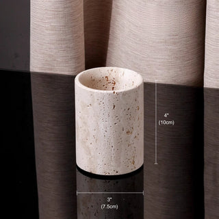 Luxury Bathroom Counter Beige Travertine Stone Organizer Set | Spa-Inspired Toiletries Tray, Liquid Soap Dispenser & Tumbler Set